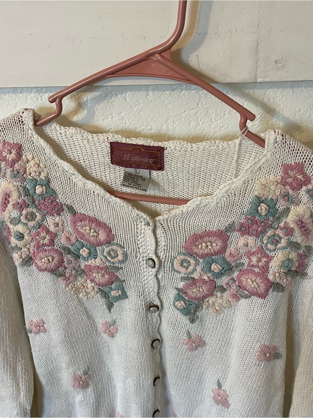 Vintage Worthington Women's Large Floral Knit Cardigan Sweater. - Picture 3 of 6